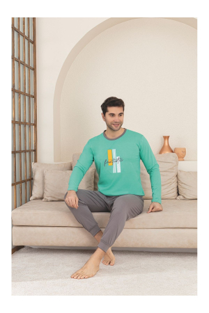 Pijama lunga bumbac pentru barbati, gri/verde 1200 [1]