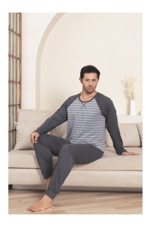 Pijama lunga bumbac barbat cu dungi, gri 3002 [1]