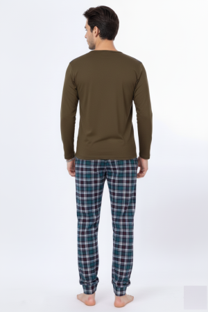 Pijama lunga bumbac fin si calitativ, buzunare la pantaloni albastru/kaki 207 [2]