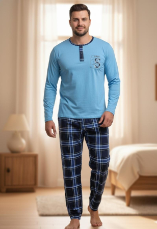 Pijama lunga bumbac fin si calitativ, buzunare la pantaloni 203 albastru [2]