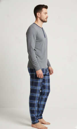 Pijama lunga bumbac fin si calitativ, buzunare la pantaloni 203 gri/albastru [2]