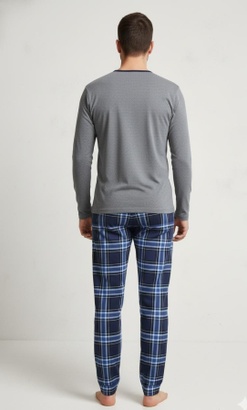 Pijama lunga bumbac fin si calitativ, buzunare la pantaloni 203 gri/albastru [1]