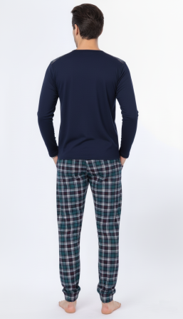 Pijama lunga bumbac fin si calitativ, buzunare la pantaloni bleumarin 207 [1]