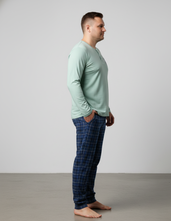 Pijama lunga bumbac fin si calitativ marime mare, buzunare la pantaloni 205 vernil [1]