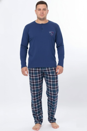 Pijama lunga bumbac fin si calitativ marime mare, buzunare la pantaloni 205 albastru [2]