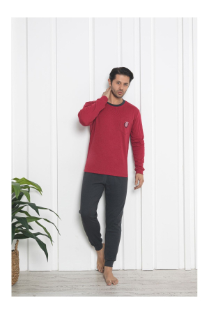 Pijama lunga bumbac interlock pentru barbati, gri/visiniu 407 [2]