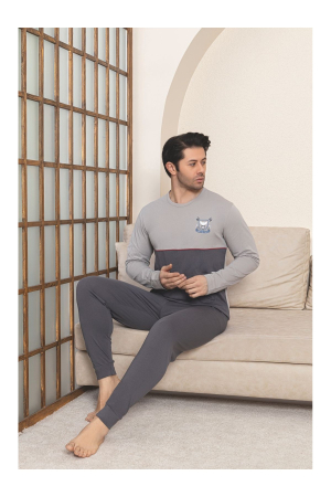 Pijama lunga bumbac penye pentru barbati, gri 1052 [1]