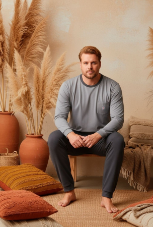 Pijama lunga bumbac interlock pentru barbati, marime mare, gri 3012 [1]