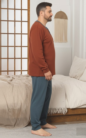 Pijama lunga bumbac interlock pentru barbati, marime mare, caramiziu 3007 [1]