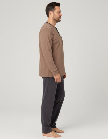 Pijama lunga bumbac interlock pentru barbati, marime mare, maro 3018 [1]