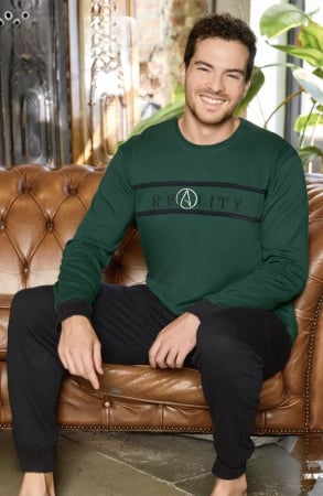 Pijamale - Pijama lunga bumbac interlock pentru barbati, verde 5895