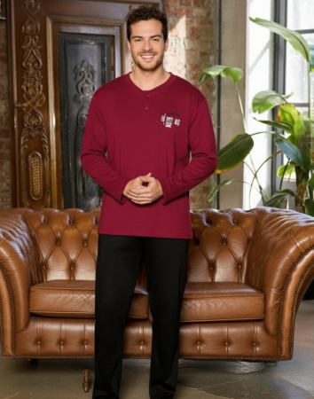 Pijama lunga bumbac interlock pentru barbati, visiniu 5882 [1]