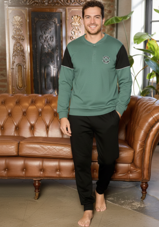 Pijama lunga bumbac interlock pentru barbati, negru/verde 5907 [1]