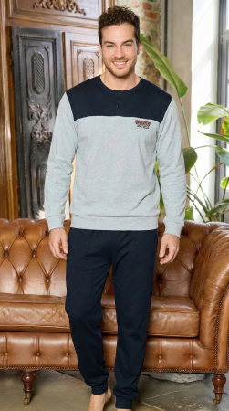 Pijama lunga bumbac interlock pentru barbati, negru/gri 5884 [1]