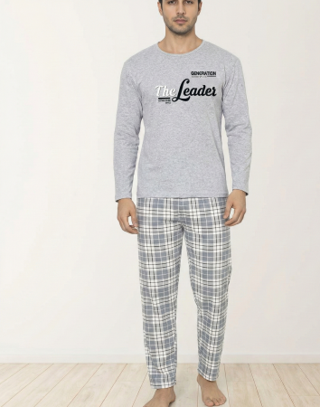Pijama lunga bumbac vatuit pentru barbati, gri The Leader 16403 [2]