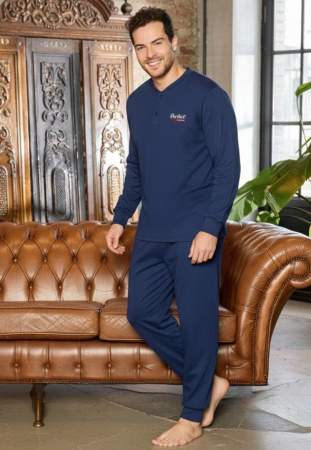 Pijama lunga bumbac interlock pentru barbati, bleumarin 5898 [2]