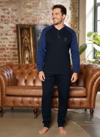 Pijama lunga bumbac interlock pentru barbati, negru/bleumarin 5902 [1]