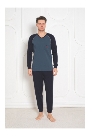 Pijama lunga bumbac lycra pentru barbati, bleumarin 906 [2]