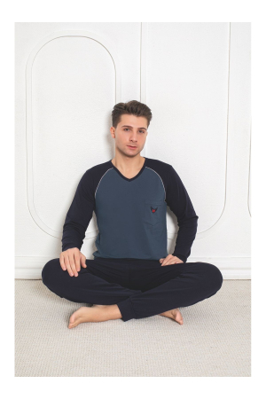Pijama lunga bumbac lycra pentru barbati, bleumarin 906 [1]