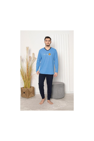 Pijama lunga bumbac pentru barbati, albastru 502 [2]