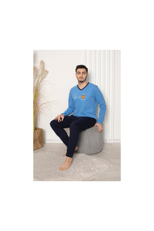 Pijama lunga bumbac pentru barbati, albastru 502 [1]