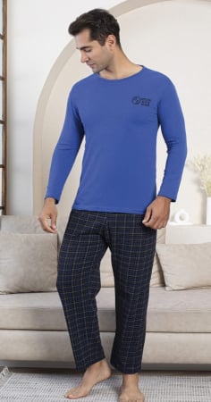 Pijamale - Pijama lunga bumbac pentru barbati albastru 16213