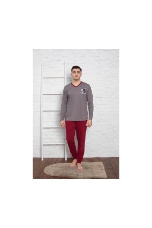 Pijama lunga bumbac pentru barbati, gri/visiniu 506 [2]