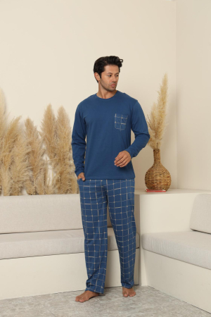 Pijama lunga bumbac pentru barbati, albastru 70076 [2]