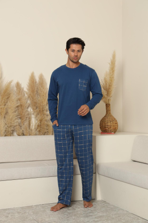 Pijama lunga bumbac pentru barbati, albastru 70076 [3]