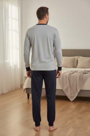 Pijama lunga bumbac pentru barbati, bluza gri, pantaloni negru [2]