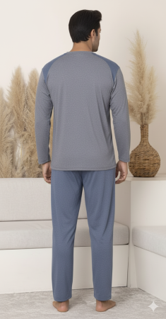 Pijama lunga bumbac pentru barbati gri/albastru 16203 [1]