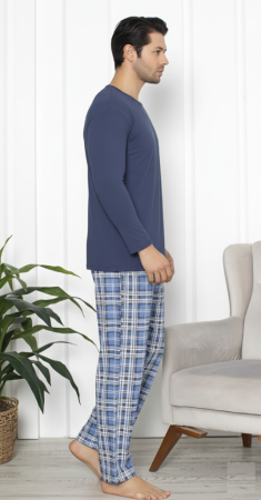 Pijama lunga bumbac pentru barbati, batal marime mare albastru 16232 [2]