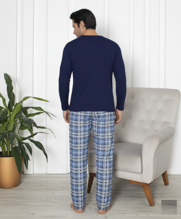 Pijama lunga bumbac pentru barbati, batal marime mare bleumarin 16232 [2]