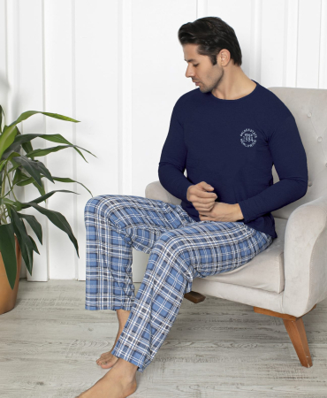 Pijama lunga bumbac pentru barbati, batal marime mare bleumarin 16232 [1]