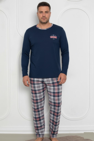 Pijamale barbati bumbac - Pijama lunga bumbac pentru barbati, batal marime mare bleumarin 2658
