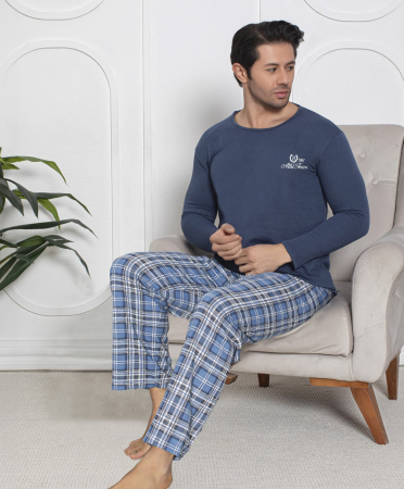 Pijama lunga bumbac pentru barbati, batal marime mare albastru 16233 [1]