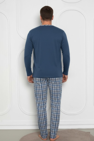 Pijama lunga bumbac pentru barbati, batal marime mare albastru 831 [1]
