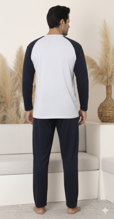 Pijama lunga bumbac pentru barbati, batal marime mare cu alb/negru 16202/3 [1]