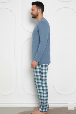 Pijama lunga bumbac pentru barbati, batal marime mare albastru 2662 [1]