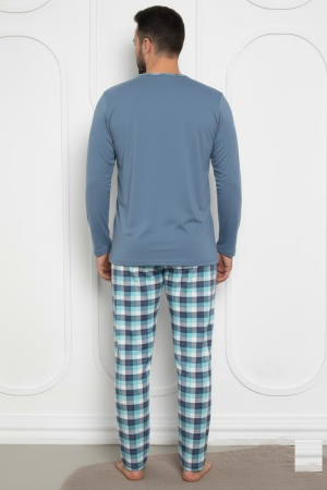 Pijama lunga bumbac pentru barbati, batal marime mare albastru 2662 [2]
