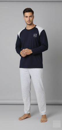 Pijamale barbati bumbac - Pijama lunga bumbac pentru barbati, batal marime mare cu negru alb16202/3