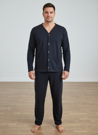 Pijamale barbati bumbac - Pijama lunga bumbac pentru barbati, batal marime mare cu nasturi 16231