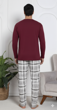Pijama lunga bumbac pentru barbati, batal marime mare visiniu 16232 [1]