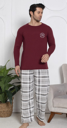 Pijamale - Pijama lunga bumbac pentru barbati, batal marime mare visiniu 16232