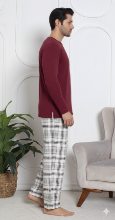 Pijama lunga bumbac pentru barbati, batal marime mare visiniu 16233 [2]
