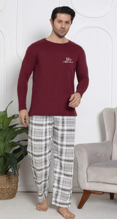 Pijamale barbati bumbac - Pijama lunga bumbac pentru barbati, batal marime mare visiniu 16233