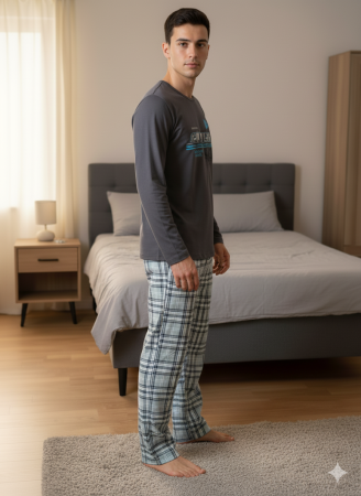 Pijama lunga bumbac pentru barbati gri 15694 [1]