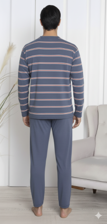 Pijama lunga bumbac pentru barbati, batal marime mare gri/albastru 16184 [1]