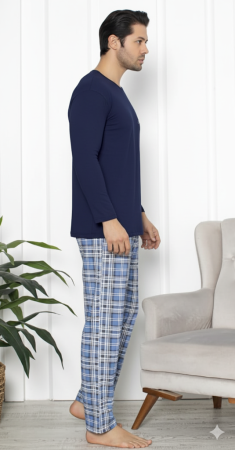 Pijama lunga bumbac pentru barbati, batal marime mare bleumarin 16233 [2]
