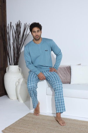 Pijama lunga bumbac pentru barbati, albastru 70013 [1]